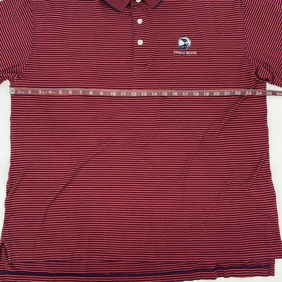 Men's Pebble Beach‎ Collection Golf Short Sleeve Polo Shirt Red Black Stripes XL - Picture 7 of 8